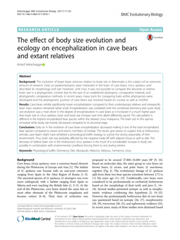 The Effect of Body Size Evolution and Ecology on Encephalization in Cave Bears and Extant Relatives Kristof Veitschegger