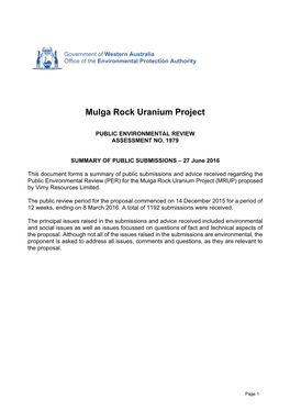 Mulga Rock Uranium Project