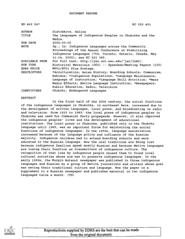 The Languages of Indigenous Peoples in Chukotka and the Media. PUB DATE 2002-00-00 NOTE 9P.; In: Indigenous Languages Across the Community