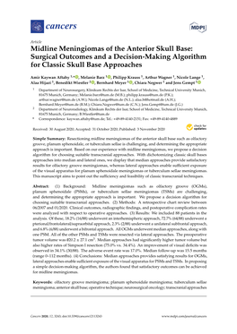 Midline Meningiomas of the Anterior Skull Base: Surgical Outcomes and a Decision-Making Algorithm for Classic Skull Base Approaches