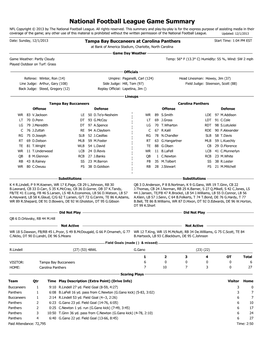 National Football League Game Summary NFL Copyright © 2013 by the National Football League