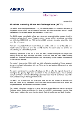 45 Airlines Now Using Airbus Asia Training Centre (AATC)