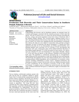 Freshwater Fish Diversity and Their Conservation Status in Southern