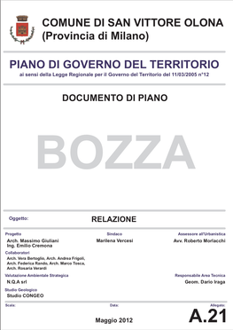 PIANO DI GOVERNO DEL TERRITORIO Ai Sensi Della Legge Regionale Per Il Governo Del Territorio Del 11/03/2005 N°12