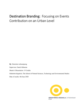 Destination Branding: Focusing on Events Contribution on an Urban Level