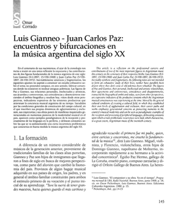 Luis Gianneo - Juan Carlos Paz: Encuentros Y Bifurcaciones En La Música Argentina Del Siglo XX