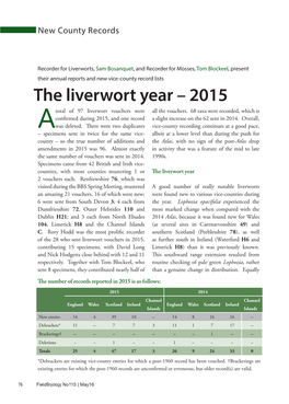 The Liverwort Year – 2015 Total of 97 Liverwort Vouchers Were All the Vouchers