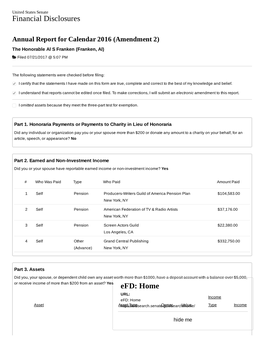 Al Franken Annual Financial Disclosure 2016