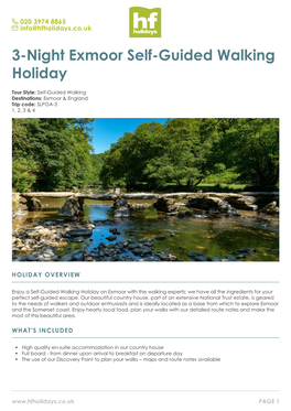 3-Night Exmoor Self-Guided Walking Holiday