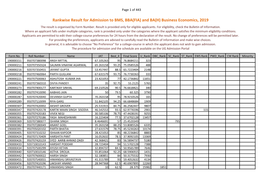 Rankwise Result for Admission to BMS, BBA(FIA) and BA(H) Business Economics, 2019 the Result Is Organised by Form Number