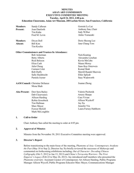 MINUTES ASIAN ART COMMISSION EXECUTIVE COMMITTEE MEETING Tuesday, April 24, 2012, 4:00 P.M