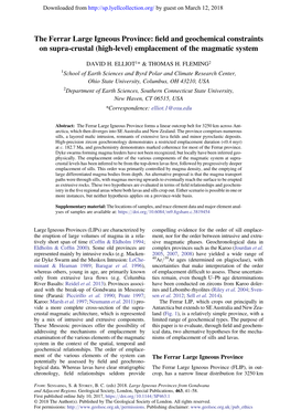 The Ferrar Large Igneous Province: ﬁeld and Geochemical Constraints on Supra-Crustal (High-Level) Emplacement of the Magmatic System