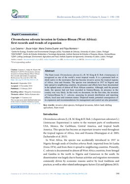 Chromolaena Odorata Invasion in Guinea-Bissau (West Africa): First Records and Trends of Expansion