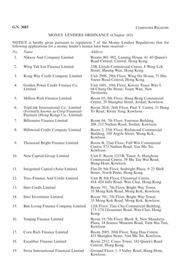 G.N. 3683 Companies Registry MONEY LENDERS ORDINANCE