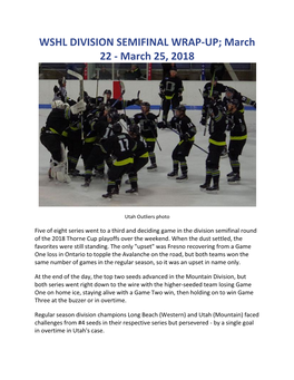 WSHL DIVISION SEMIFINAL WRAP-UP; March 22 - March 25, 2018