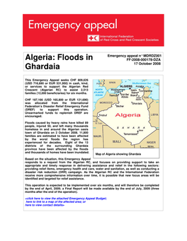 Emergency Appeal N° MDRDZ001 Algeria: Floods in FF-2008-000178-DZA 17 October 2008 Ghardaia
