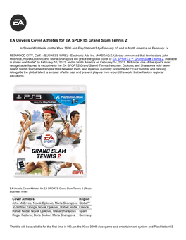 EA Unveils Cover Athletes for EA SPORTS Grand Slam Tennis 2