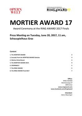 MORTIER AWARD 17 Award Ceremony at the RING AWARD 2017 Finals
