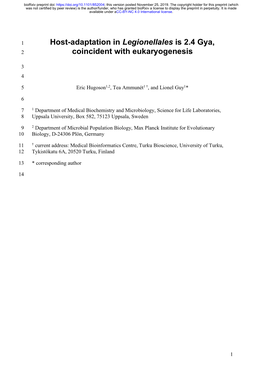 Host-Adaptation in Legionellales Is 2.4 Gya, Coincident with Eukaryogenesis