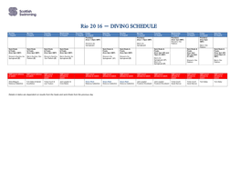 Rio 2016 DIVING SCHEDULE