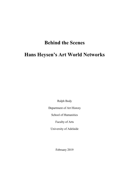 Behind the Scenes Hans Heysen's Art World Networks