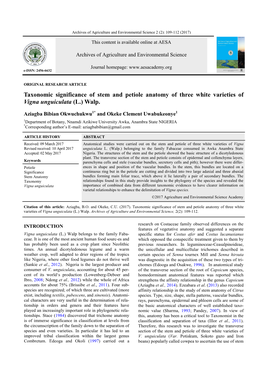 Taxonomic Significance of Stem and Petiole Anatomy of Three White Varieties of Vigna Unguiculata (L.) Walp