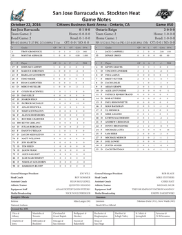 San Jose Barracuda Vs. Stockton Heat Game Notes