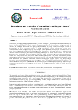 Formulation and Evaluation of Mucoadhesive Sublingual Tablet of Rosuvastatin Calcium