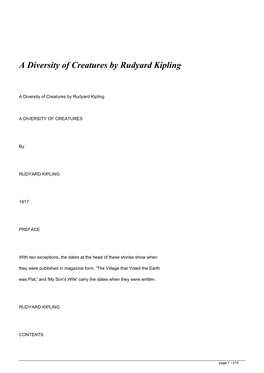 A Diversity of Creatures by Rudyard Kipling&lt;/H1&gt;