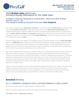 2019 British Isles Golf Cruise Including Sunday Attendance to the 148Th Open