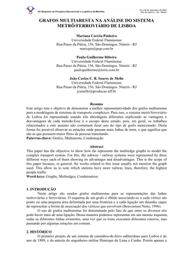 Grafos Multiaresta Na Análise Do Sistema Metrô/Ferroviário De Lisboa