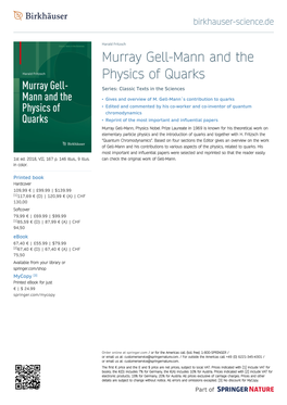 Murray Gell-Mann and the Physics of Quarks Series: Classic Texts in the Sciences