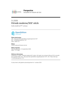 Perspective, 3 | 2009, « Période Moderne/Xixe Siècle » [En Ligne], Mis En Ligne Le 08 Juin 2013, Consulté Le 01 Octobre 2020