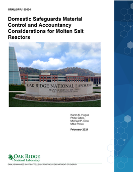 Domestic Safeguards Material Control and Accountancy Considerations for Molten Salt Reactors