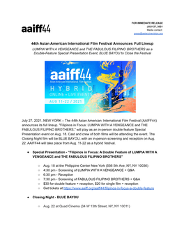 AAIFF44 Press Release Full Lineup