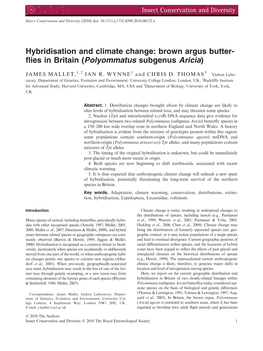 Hybridisation and Climate Change: Brown Argus Butterflies in Britain