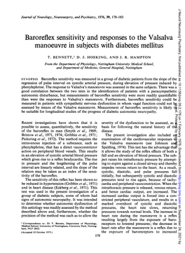 Baroreflex Sensitivity and Responses to the Valsalva Manoeuvre in Subjects with Diabetes Mellitus