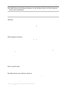 The 2005 Flood and Sediment Disaster in the Western Parts of Tyrol/Austria — Facts Und Conclusions