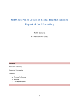 WHO Reference Group on Global Health Statistics Report of the 1St