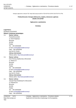 Polska-Brzozów: Energia Elektryczna, Cieplna, Słoneczna I Jądrowa 2019/S 176-427997