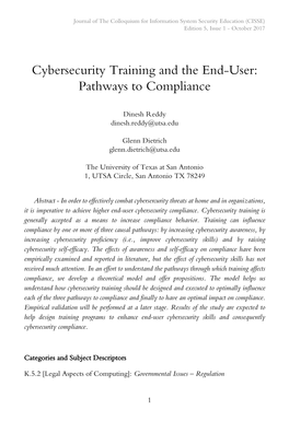 Cybersecurity Training and the End-User: Pathways to Compliance