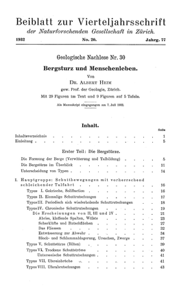 Die Bergstürze. � Die Formung Der Berge (Verwitterung Und Talbildung) 5 � Die Bergstürze Im Überblick 11 Unterscheidung Von Typen .� 14