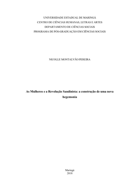 As Mulheres E a Revolução Sandinista: a Construção De Uma Nova Hegemonia
