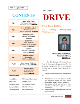 CONTENTS DRIVE Guest Editor’S Note Pg