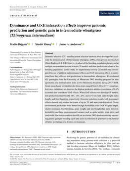 Dominance and G×E Interaction Effects Improve Genomic Prediction and Genetic Gain in Intermediate Wheatgrass (Thinopyrum Intermedium)