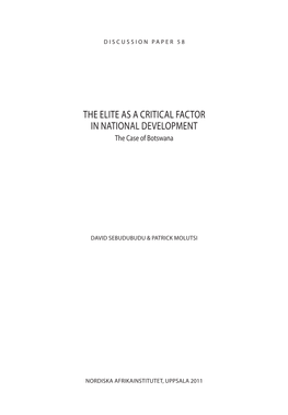 The Elite As a Critical Factor in National Development : the Case of Botswana