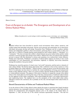 From Al-Zarqawi to Al-Awlaki: the Emergence and Development of an Online Radical Milieu