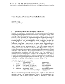 Tonal Mapping in Cantonese Vocative Reduplication