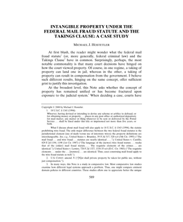 Intangible Property Under the Federal Mail Fraud Statute and the Takings Clause: a Case Study