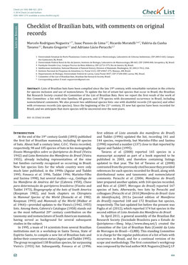 Chec List Checklist of Brazilian Bats, with Comments on Original Records